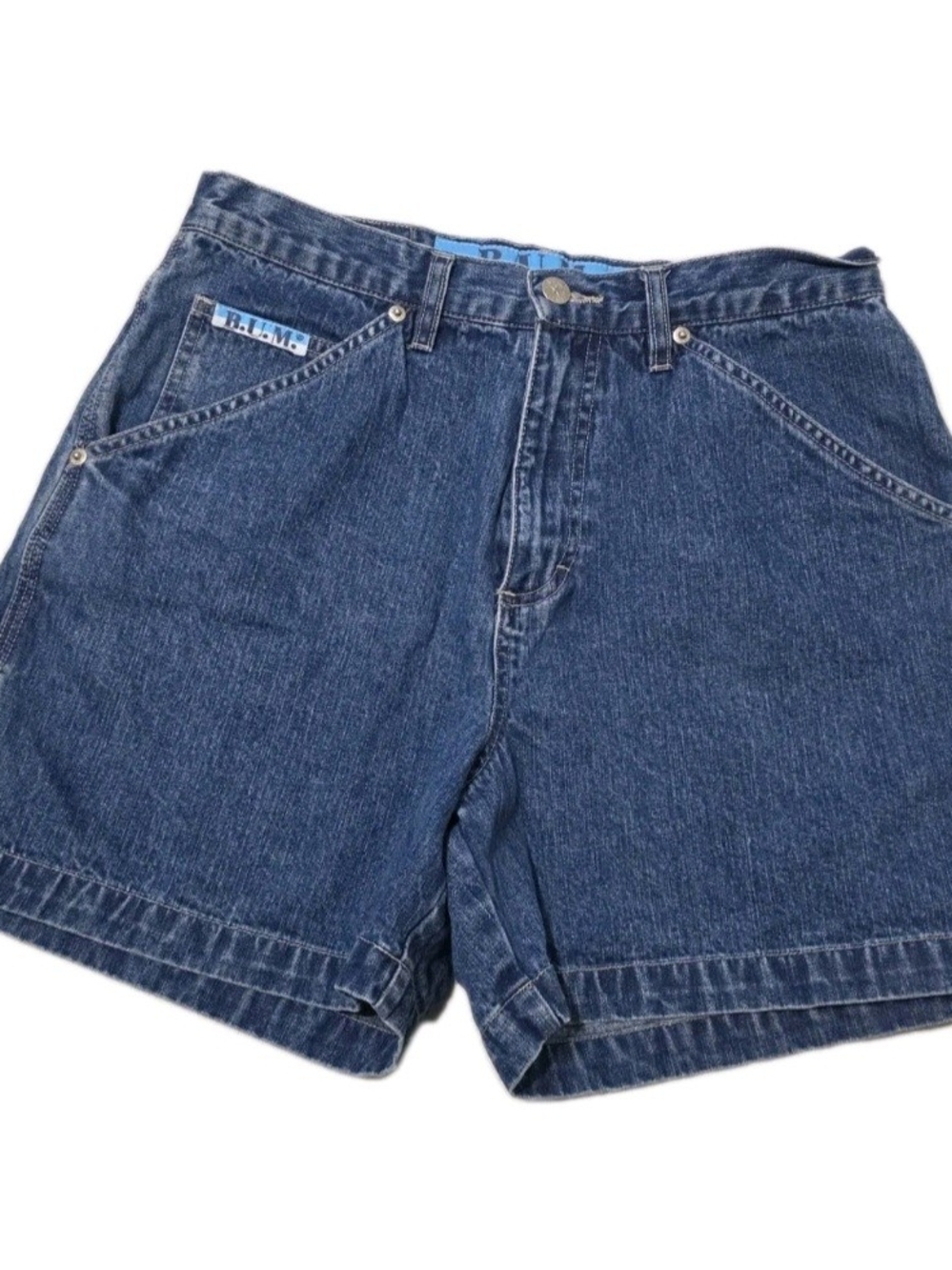 Y2K Vintage B.U.M Blue Label Pocket Patch Women's Denim Cargo Shorts Size 11/12